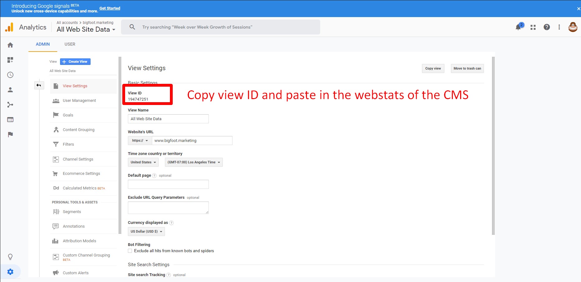 Step 5 - Copy the View ID Step 5 - Copy the View ID